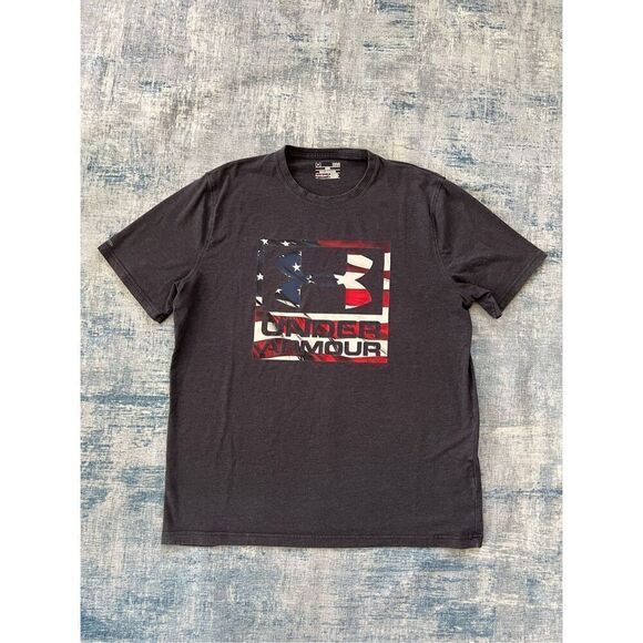 Under Armour Heatgear USA American Flag Logo Loose Fit Tee Mens Large - Picture 1 of 5